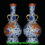 Qianlong Marked Color Enamel White Blue Porcelain Gilt Dragon Vase Bottle Pair Qianlong Marked Color Enamel White Blue Porcelain Gilt Dragon Vase Bottle Pair