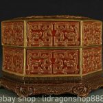 5.4" Qianlong Marked Chinese Alum Red Golden Porcelain Dragon Hexagon Box 5.4" Qianlong Marked Chinese Alum Red Golden Porcelain Dragon Hexagon Box